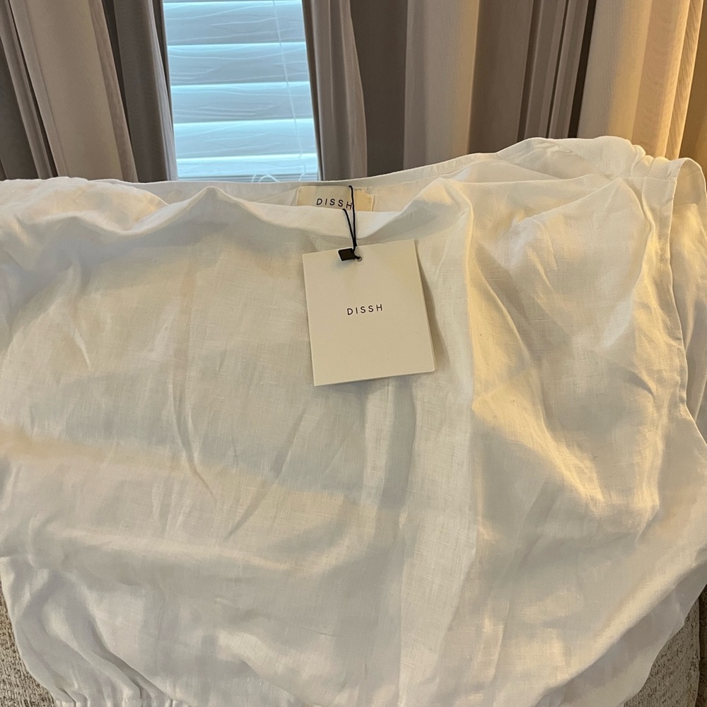 Dissh White 100% Linen Off The Shoulder Top